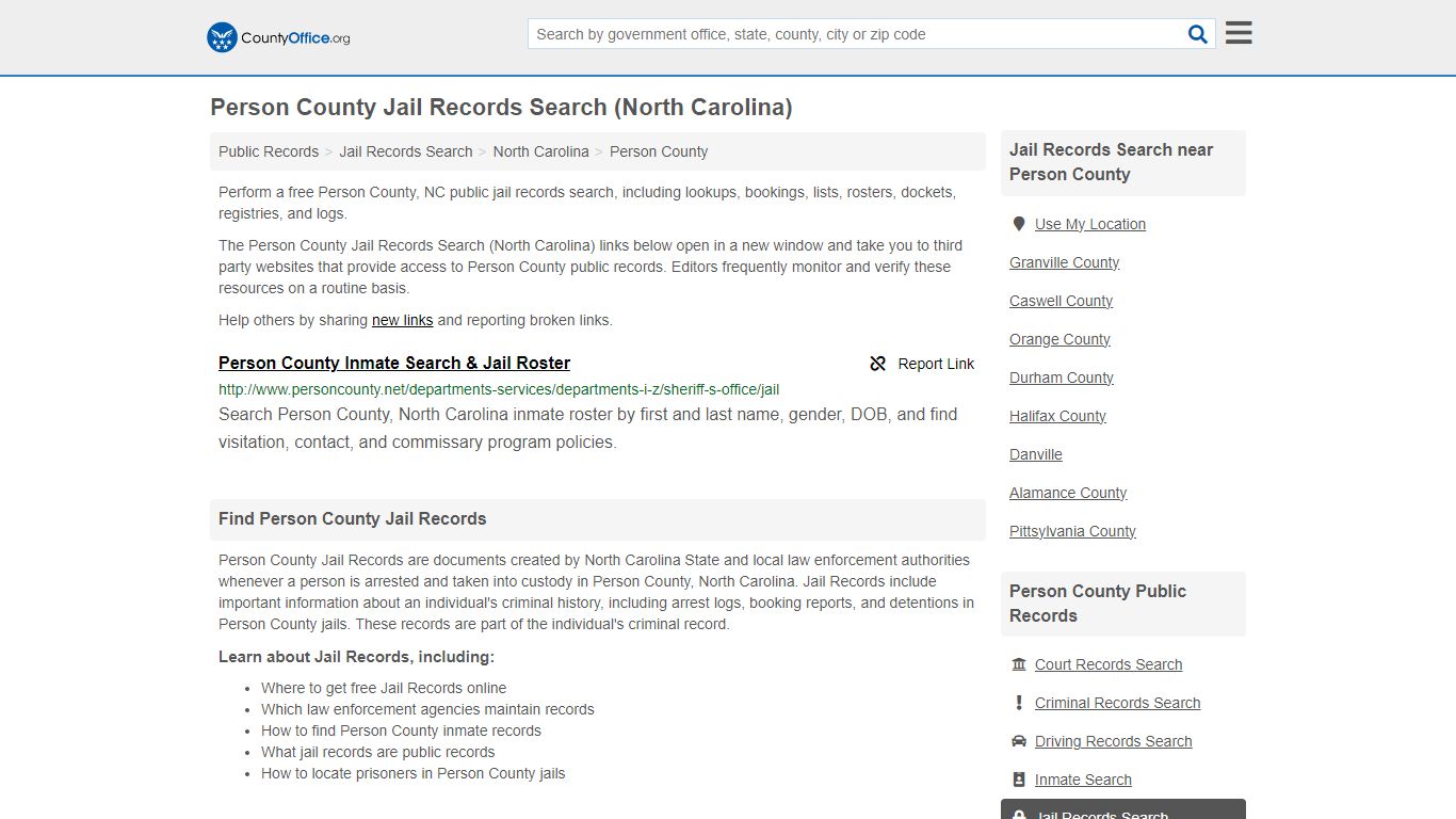 Person County Jail Records Search (North Carolina) - County Office