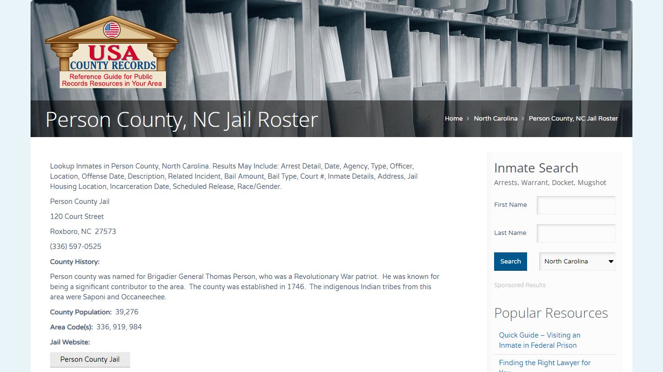 Person County, NC Jail Roster | Name Search